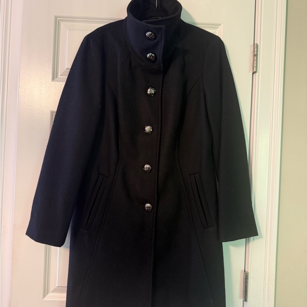 Worn once Calvin Klein Black Coat- size 10. Collar unbuttons to lay flat.